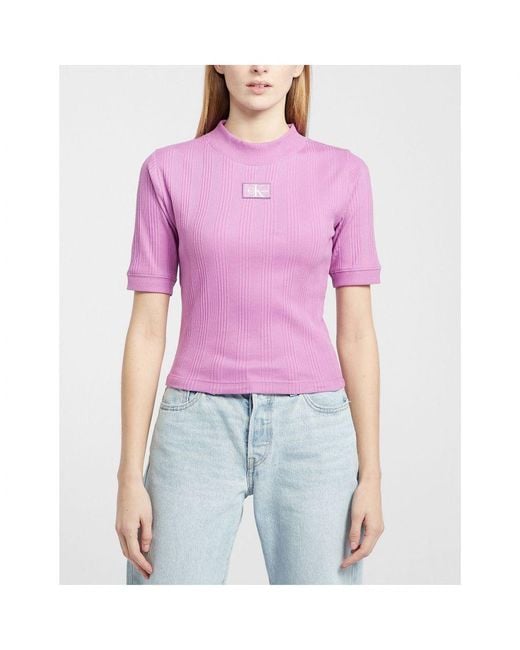 Calvin Klein Geribd -t-shirt In Paars in het Pink