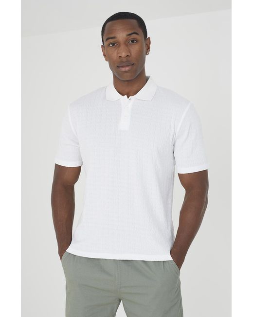 Brave Soul White 'Karo' Short Sleeve Polo Shirt for men