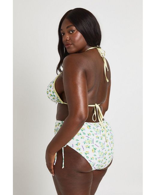 Boohoo Brown Plus Lemon Print High Waisted Triangle Bikini Set