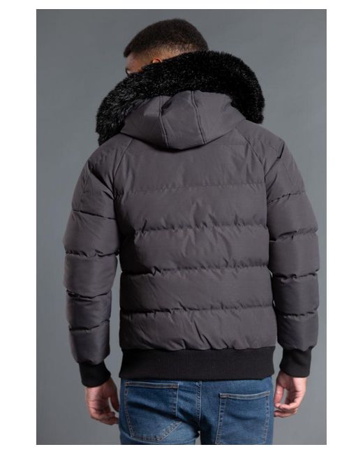 Nines Gray Short Padded Parka Jacket With Faux Fur Hood for men