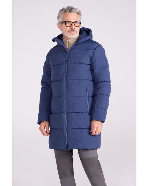 Mountain Warehouse Blue 'Vortex' Longline Jacket Water Resistant Winter Padded Coat for men