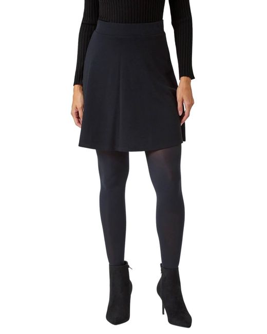 Roman Black Elastic Waist Stretch A Line Skater Skirt