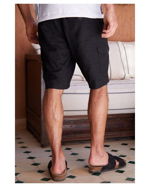 Threadbare Black 'Ricco' Linen Blend Cargo Shorts for men