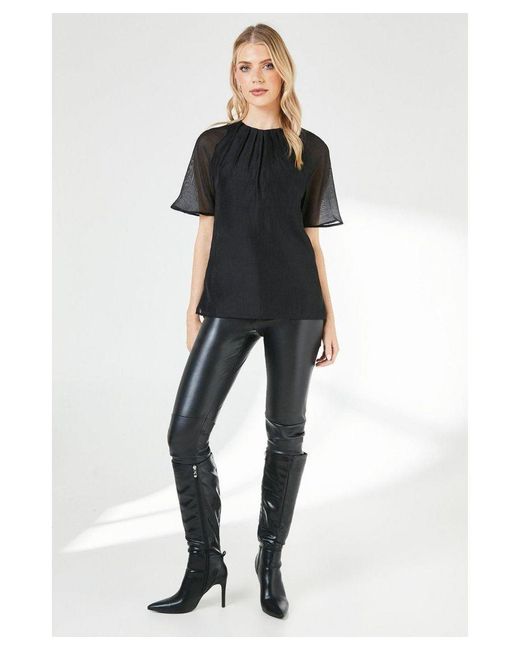 PRINCIPLES Black Pleat Neck Top