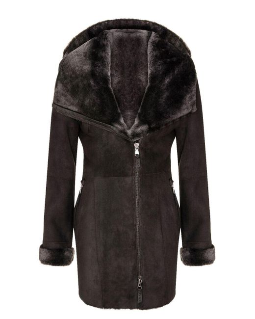 Infinity Leather Black Merino Sheepskin Hooded Coat-Antioch