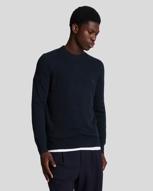 Lyle & Scott Blue Lambswool Crew Neck Jumper for men