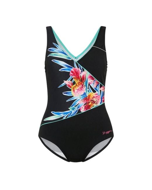 Zoggs Black Ladies Tropical One Piece Swimsuit (Tropical)