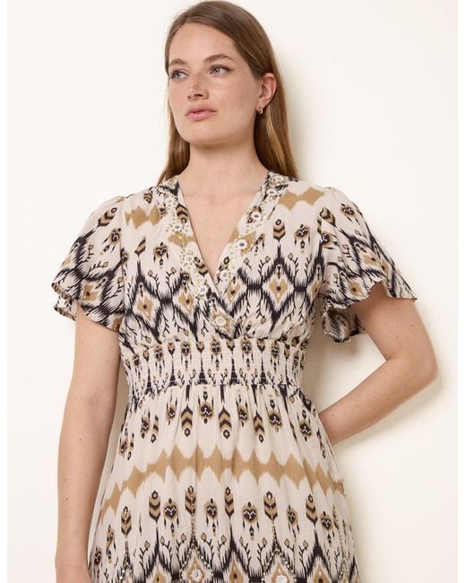 Blue Vanilla Natural Embroidered Wrap Front Midi Dress
