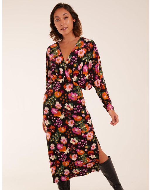 Blue Vanilla Red Wrap Batwing Midi Dress With Side Split