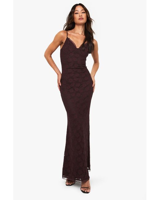 Boohoo Purple Tall Lace Strappy Maxi Dress