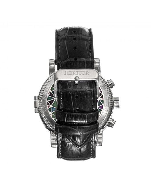 Heritor Black Legacy Leather-Band Watch W/Day/Date for men