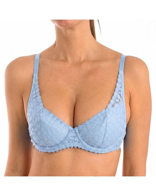 Dim Blue Push-Up Underwire Bra With Floral Lace 00Dfe