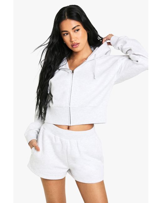 Boohoo White Mid Rise Sweat Shorts