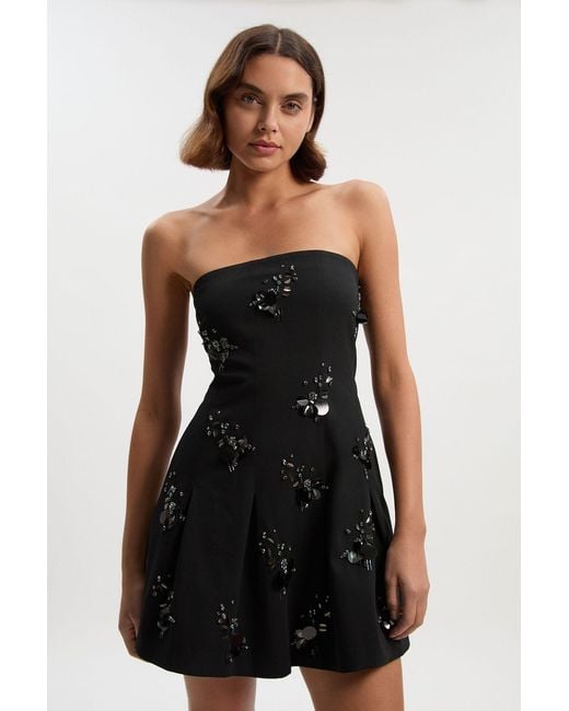 Karen Millen Black Cluster Sequin & Crystal Embellished Bandeau Tailored Mini Dress