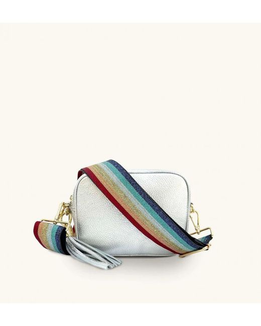 Apatchy London Blue Silver Leather Crossbody Bag With Rainbow Strap