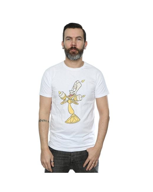Disney White Beauty And The Beast Lumiere Distressed T-Shirt Cotton for men