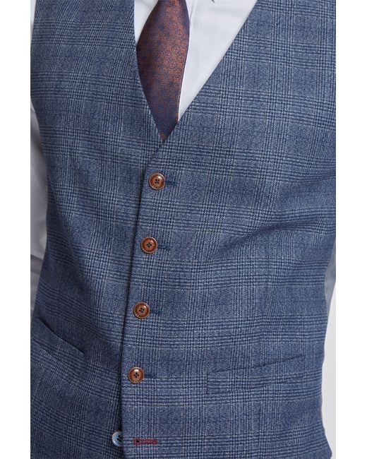 Antique Rogue Blue Sleeveless V-Neck Plain Slim Fit Suit Waistcoat for men