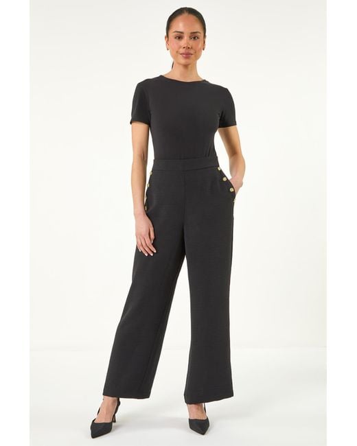 Roman Black Petite Button Side Trousers