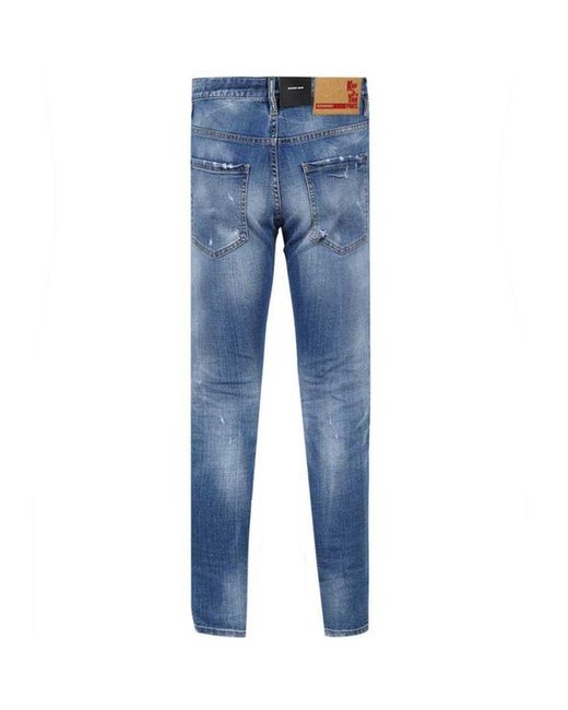 DSquared² Blue Patchwork Distressed-Effect Skinny Jeans Cotton for men