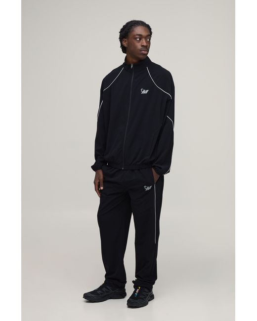 BoohooMAN Blue Regular Fit Technical Contrast Piping Track Jacket & Jogger Set for men