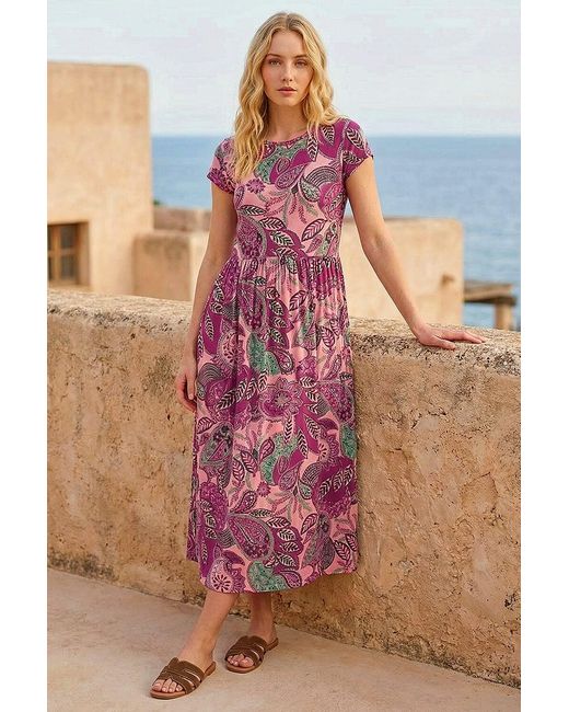 Roman Red Paisley Print Short Sleeve Midi Dress