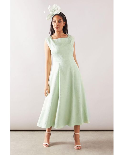 Wallis Green Petite Floral Jacquard Satin Fit & Flare Midaxi Dress