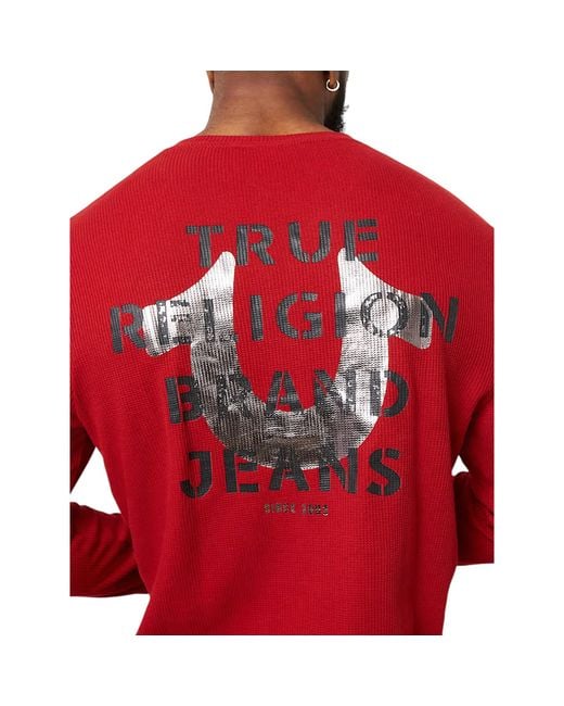 True Religion Red T Shirts Ribbed Henley Long Sleeve Summer Cotton Tee for men