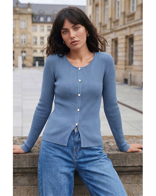 Roman Blue Pearl Ribbed Knit Jumper