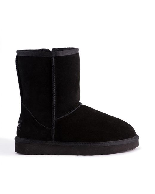 Aus Wooli Black "Cronulla" Australia Mid Calf Sheepskin Boot, Leather