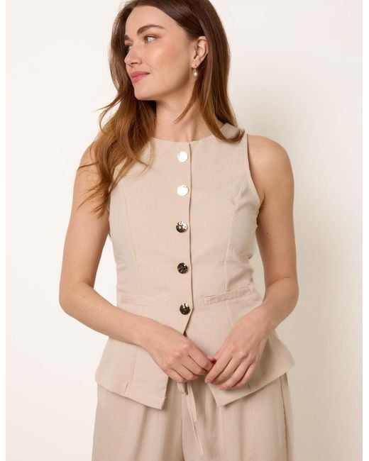 Blue Vanilla Natural Round Neck Button Through Vest & Trouser Set