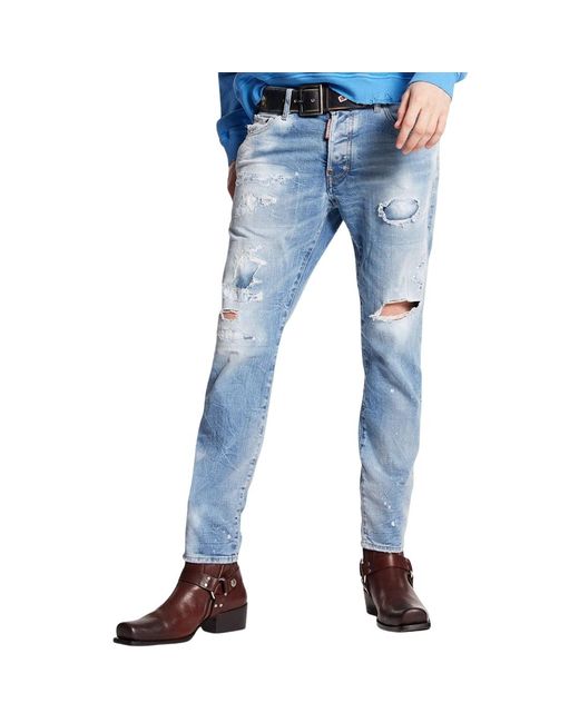 DSquared² Blue Skater Jean Destroyed Look Denim Jeans Cotton for men