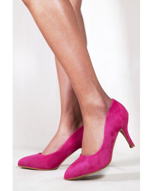 Where's That From Pink 'Paola' Mid High Heel Court Pump Shoes With Pointed Toe