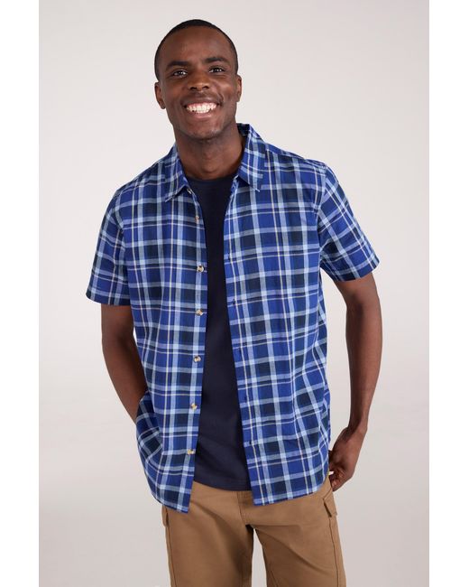 Mountain Warehouse Blue 'Weekender' Short Sleeve Shirt 100% Cotton Lightweight Breathable Top for men