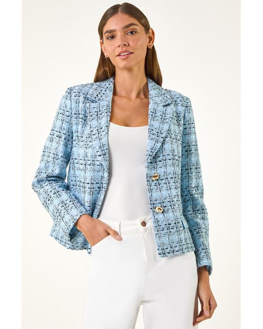 Roman Blue Buttoned Boucle Jacket