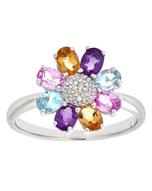 DIAMANT L'ÉTERNEL 9ct Witgouden Ring Met Diamant En Citrien En Amethist En Blauwe Topaas En Roze Topaas in het White