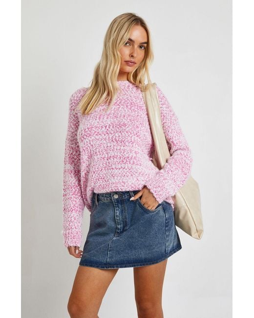 Boohoo Pink Textured Knit Oversized Crew Neck Jumper
