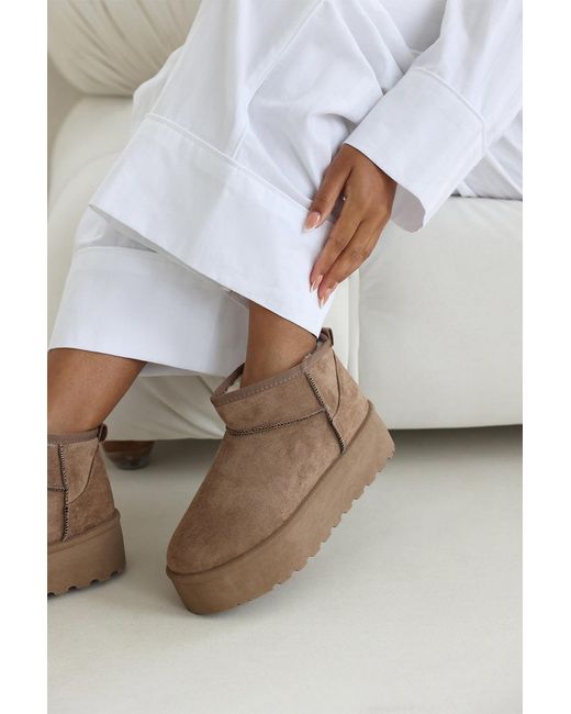 Where's That From Natural Wheres 'Janessa' Mini Faux-Suede Fur Lined Platform Ankle Boot
