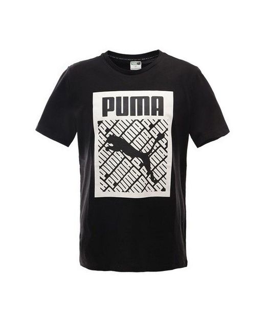 PUMA Black Graphic Logo T-Shirt Cotton for men