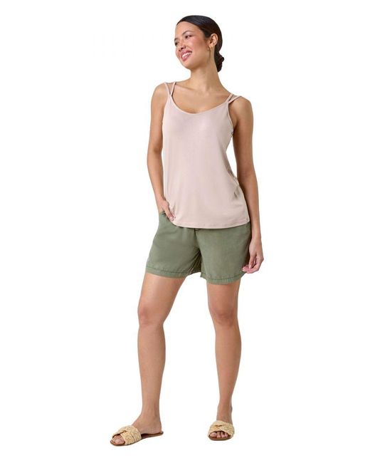 Roman Green Plain Double Strap Stretch Vest Top