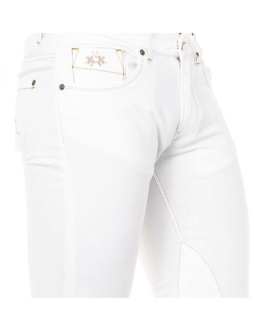 La Martina White Long Straight-Cut Denim Trousers With Hems Jmt016 for men