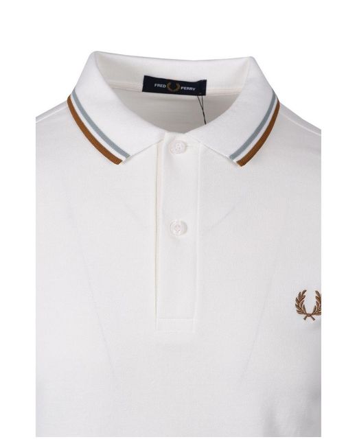 Fred Perry White Twin Tipped Polo Shirt Snow//Dark Caramel for men