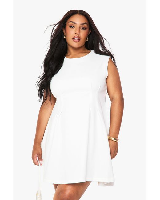 Boohoo White Plus Structured Pleated Shift Dress