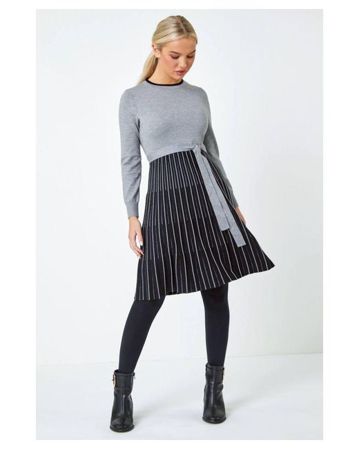 Roman Petite Blue Knitted Fit & Flare Dress