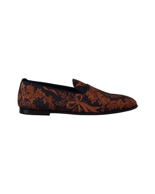 Dolce & Gabbana Brown Rust Floral Slippers Loafers Shoes for men