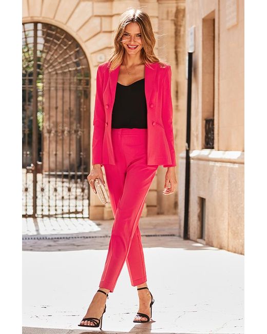Sosandar Pink Raspberry Tuxedo Blazer Jacket