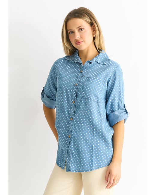 Gini London Blue Denim Look Spot Print Shirt