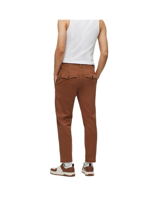 HUGO Brown Zeebo233D Solid Patterned Straight Chinos for men
