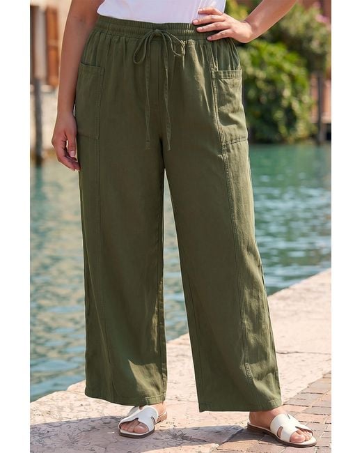 Roman Green Curve Tie Waist Pocket Trouser