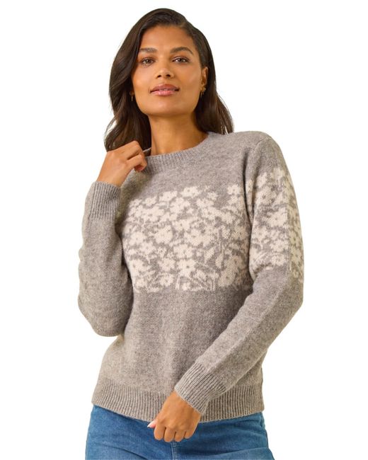Roman Brown Soft Touch Floral Knit Jumper