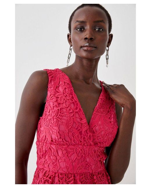 Red plunge midi dress best sale